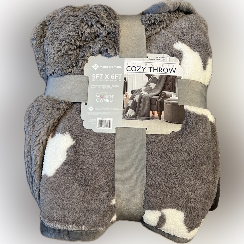 🔴New Bear Oversized Cozy Throw Blanket Taupe Buffalo Sherpa 5 ft x 6 Ft